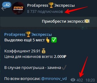 Просмотры и подписчики ProExpress Телеграмм