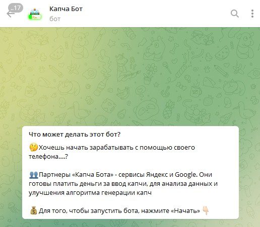 Описание деятельности Капча Бот Телеграм