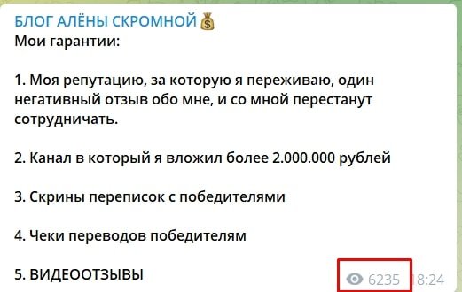Телеграмм БЛОГ АЛЕНЫ СКРОМНОЙ - просмотры