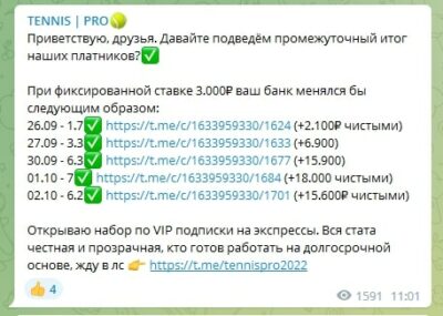 Каппер TENNIS PRO в телеграмме