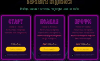 Neon Betting варианты подписки