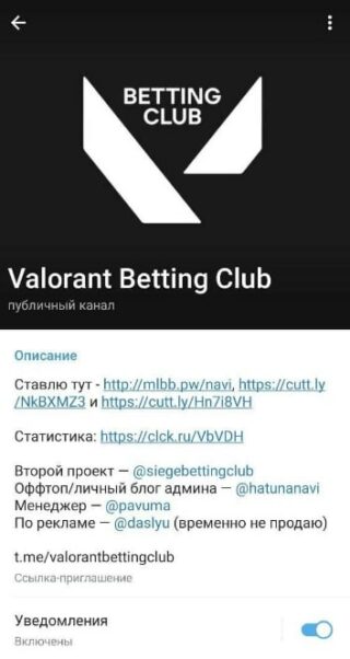 Телеграмм канал Valorant Betting Club