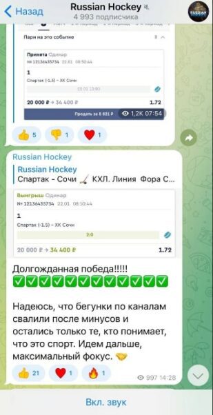 Телеграмм Russian Hockey статистика