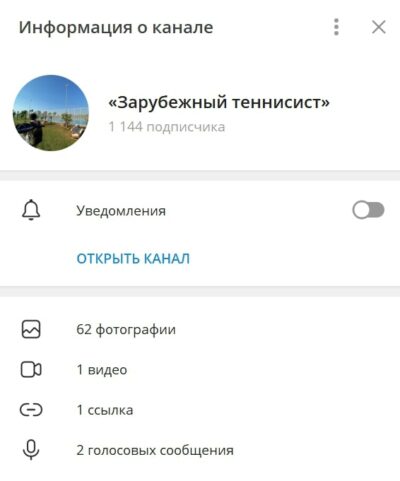 Зарубежный Теннисист информация о канале