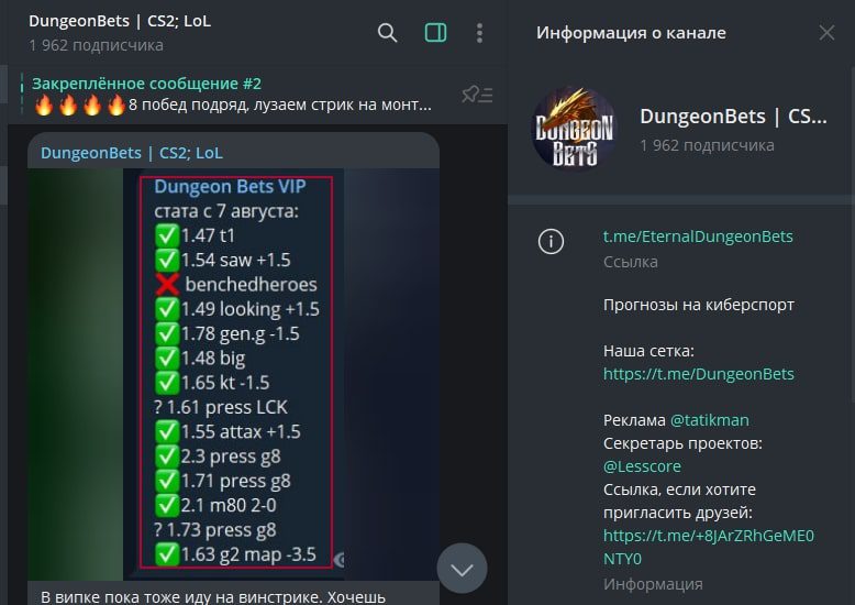 Dungeon Bets телеграм пост