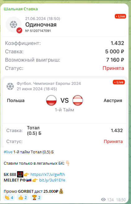 шальная ставка отзывы телеграмм